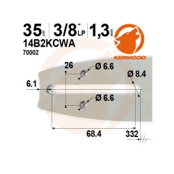 Guide tronçonneuse Kerwood 35 cm 3/8LP 1,3 mm 52 maillons