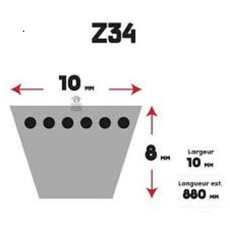 Courroie Lisse Trapézoïdale Série A (section 13x8mm) Longueur Ext: 2488mm. | Jardi Motoculture